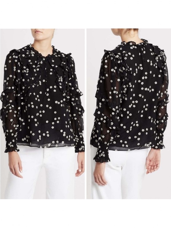 Rebecca Taylor Tops - Rebecca Taylor Black & White Alessandra Ruffle Top Size 0